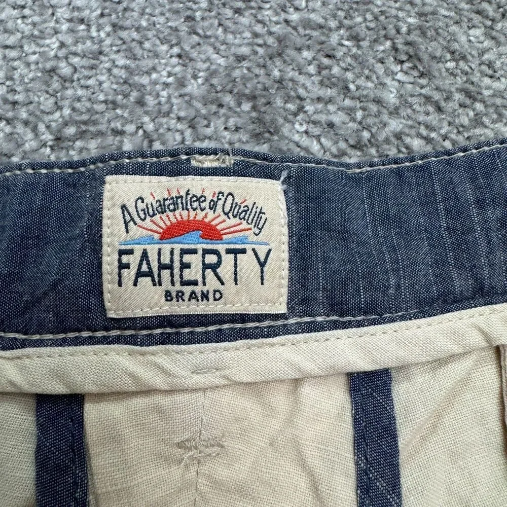 Faherty Linen Blend Chino Shorts Mens 34 Beige Flat Front Casual Summer Classic